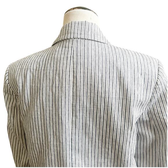 Zara Women’s Striped Linen Blend Boyfriend Blazer Size Medium Two Button Blue - Picture 7 of 15